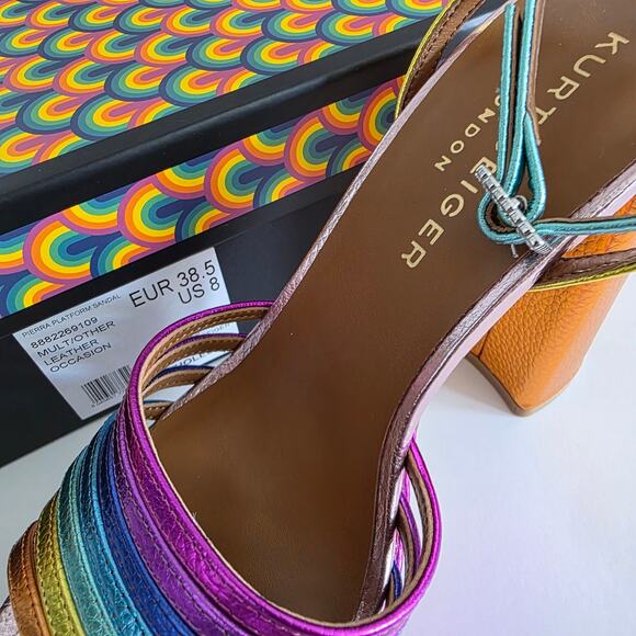 Kurt Geiger Size 8 Pierra Multicolor Rainbow Block Heel Ankle Strap Sandal Heels - Picture 5 of 9